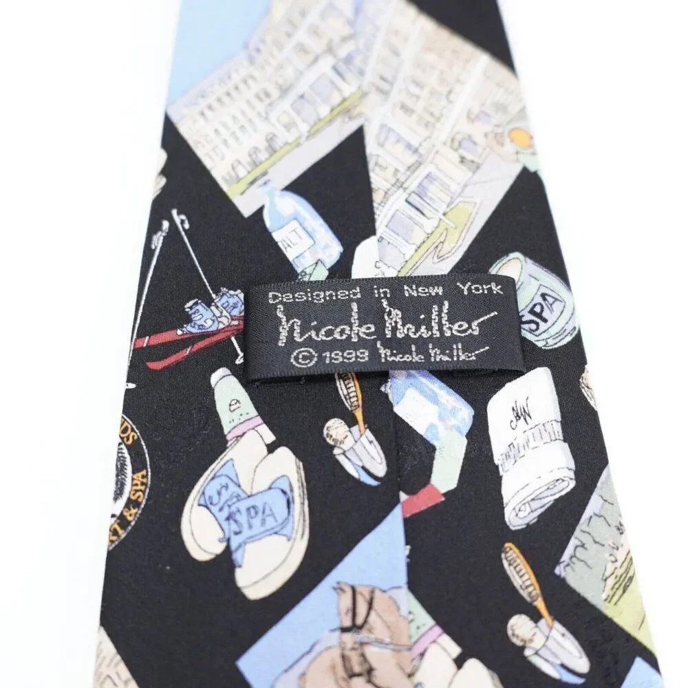 Vintage 1999 Nicole Miller Black Novelty Print Woven Wide Tie‎